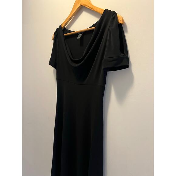 MODA Short Sleeve Cowl Neck Midi Dress Black Jersey Size Small JL - Picture 2 of 6